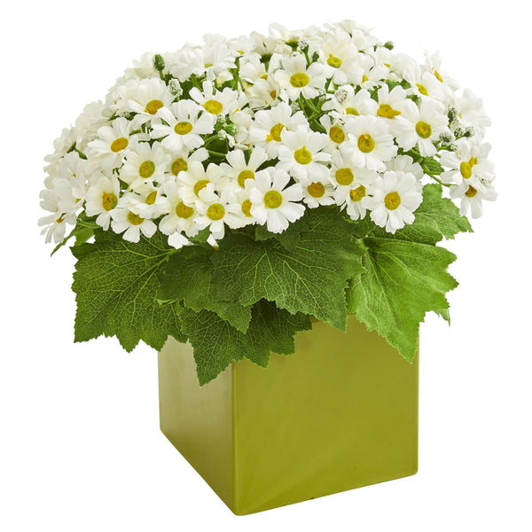 Daisy Artificial Arrangement in Green Vase