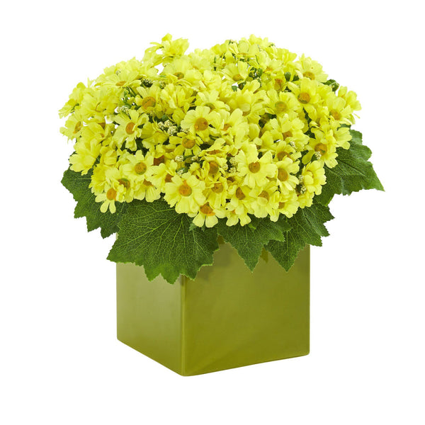 Daisy Artificial Arrangement in Green Vase