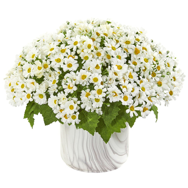 Daisy Artificial Arrangement in Marble Finished Vase