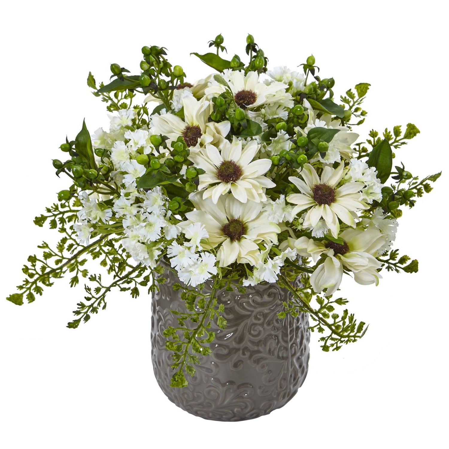 Daisy Bush in Gray Decorative Vase