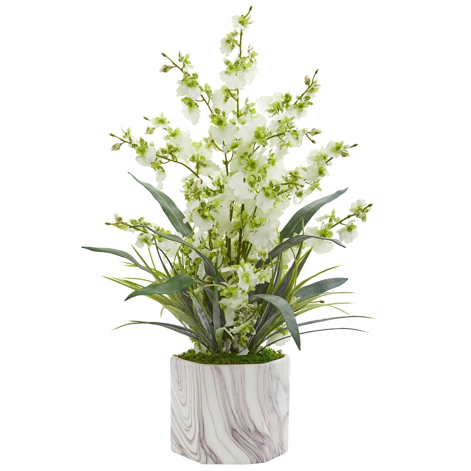 Dancing Lady Orchid Artificial Arrangement in Marble Finished Vase
