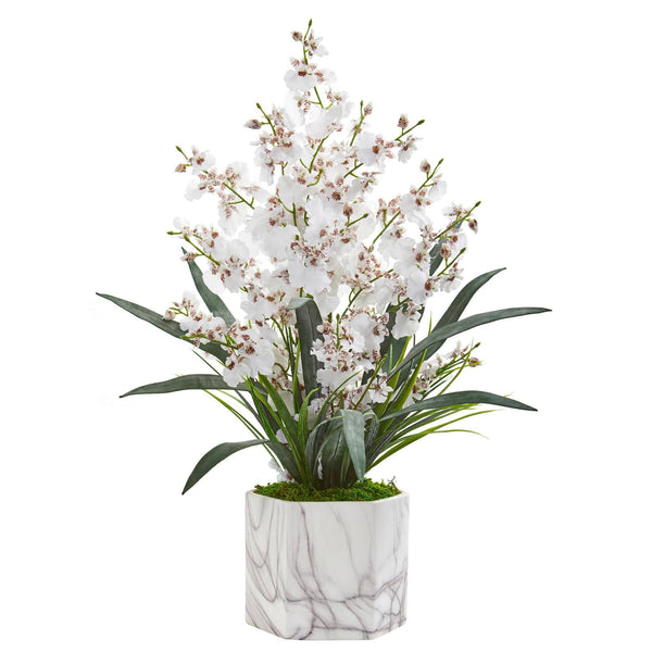 Dancing Lady Orchid Artificial Arrangement in Marble Finished Vase