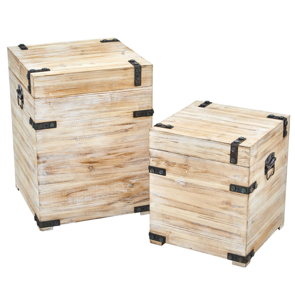 Decorative White Wash Storage Boxes-Trunks with Metal Detail (Set of 2)