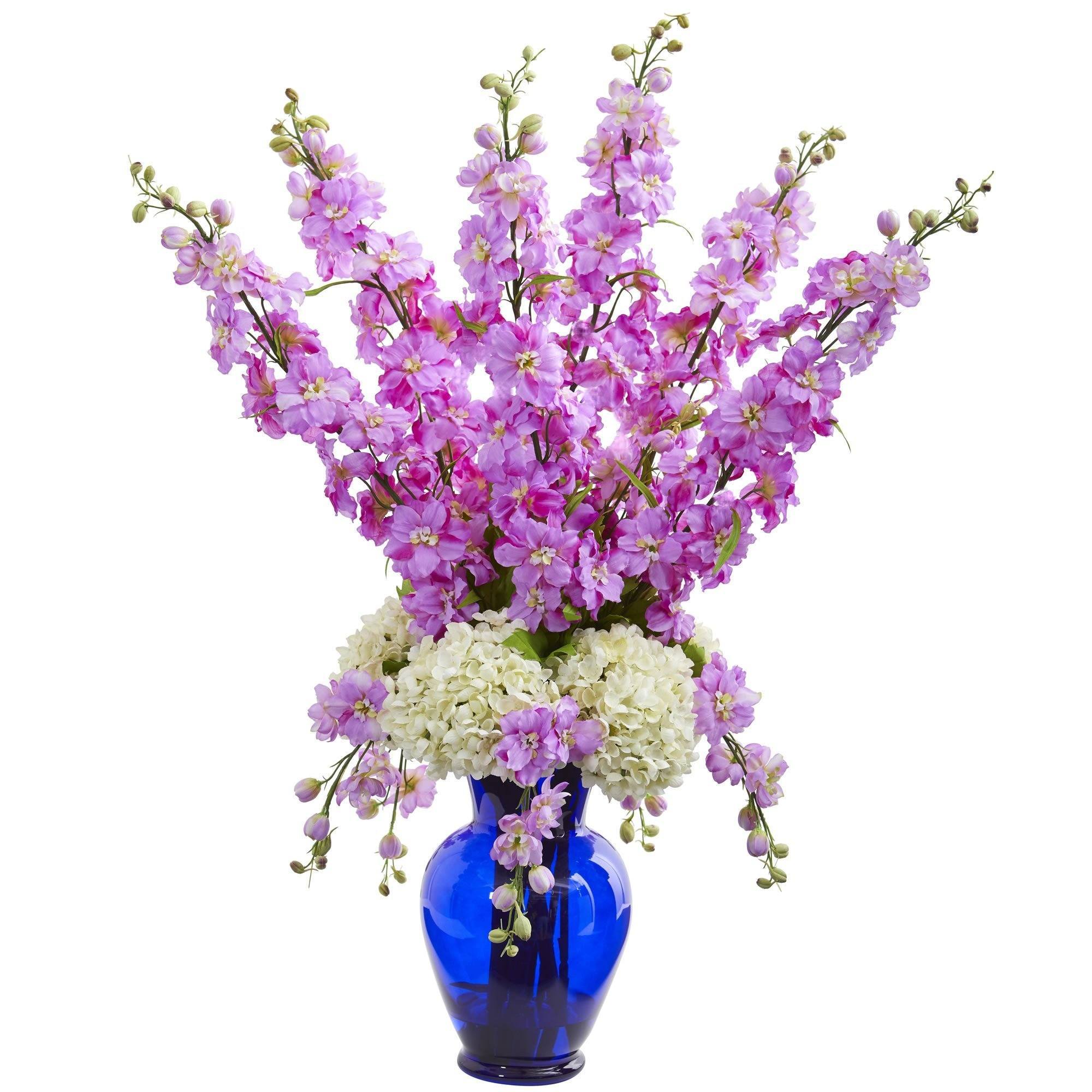 Delphinium and Hydrangea Artificial Arrangement in Blue Vase 1657 ...
