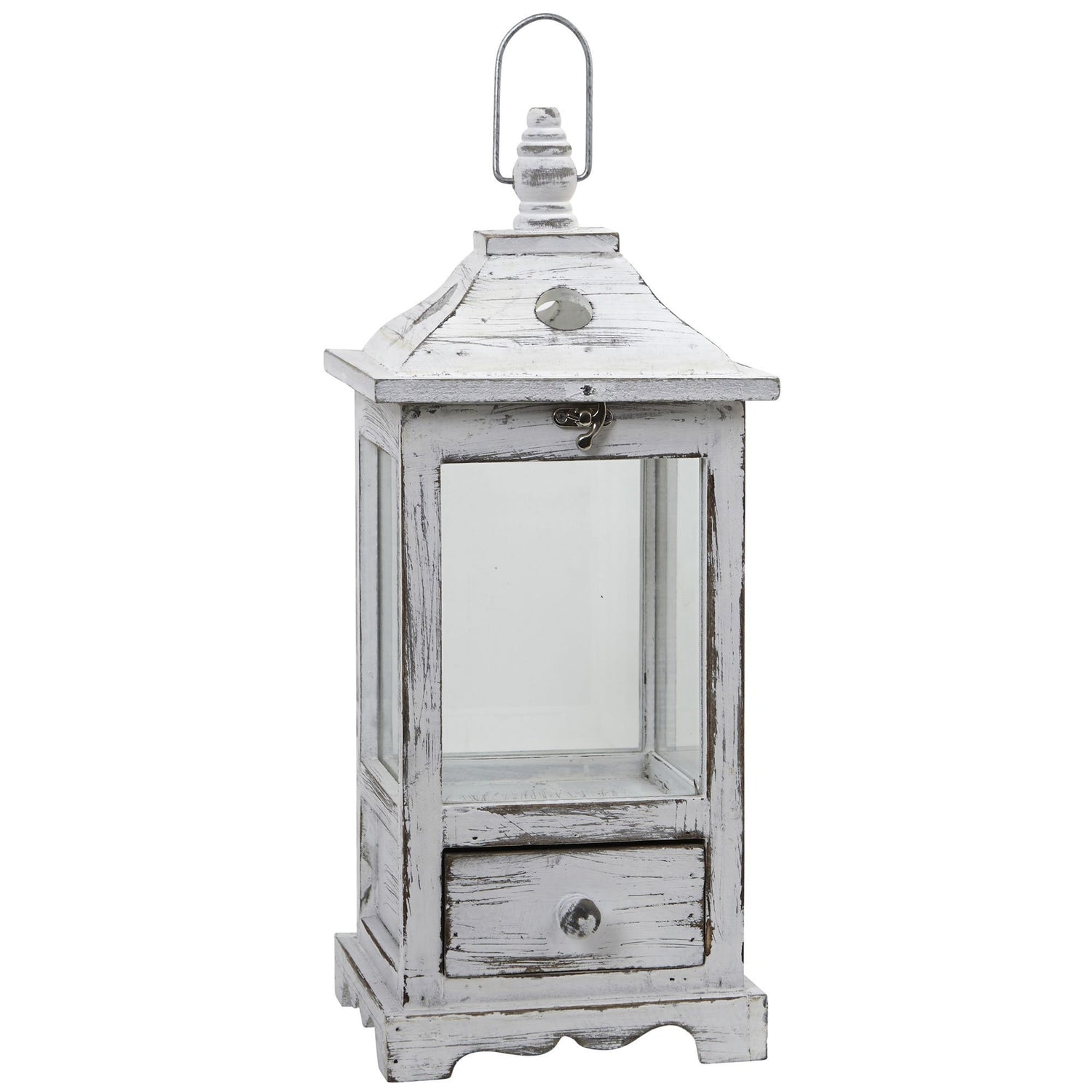 Distressed Wooden Lantern with Drawers