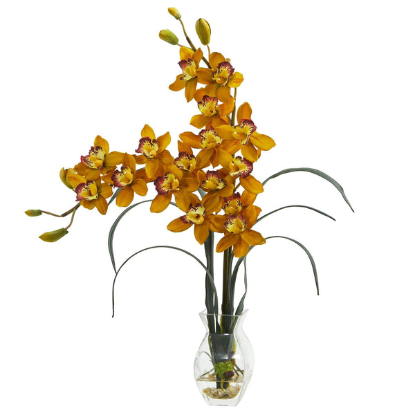 Double Cymbidium Orchid in Vase Artificial Arrangement