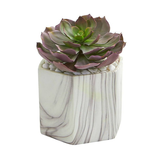 Echeveria Succulent Artificial Plant in Marble Vase