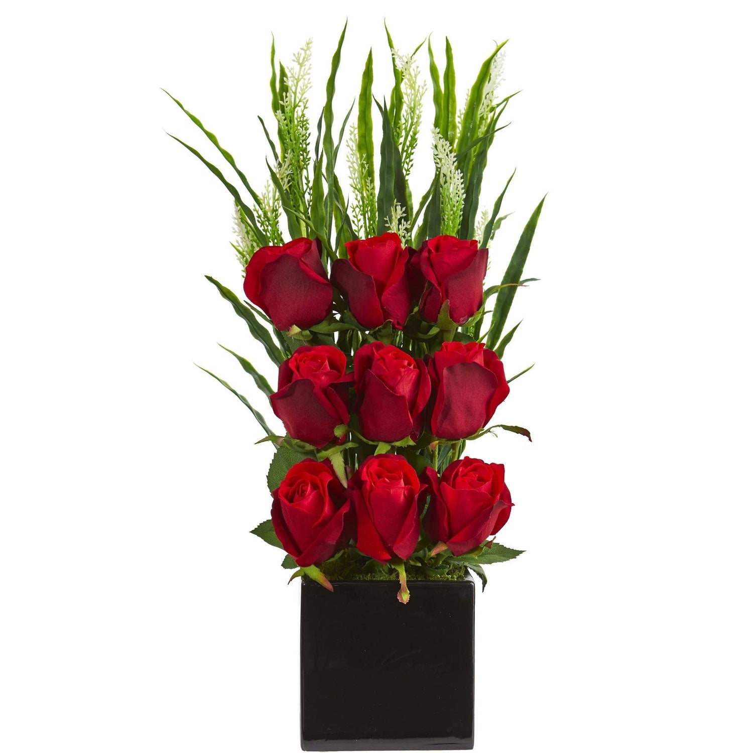 Elegant Rose Artificial Arrangement in Black Vase