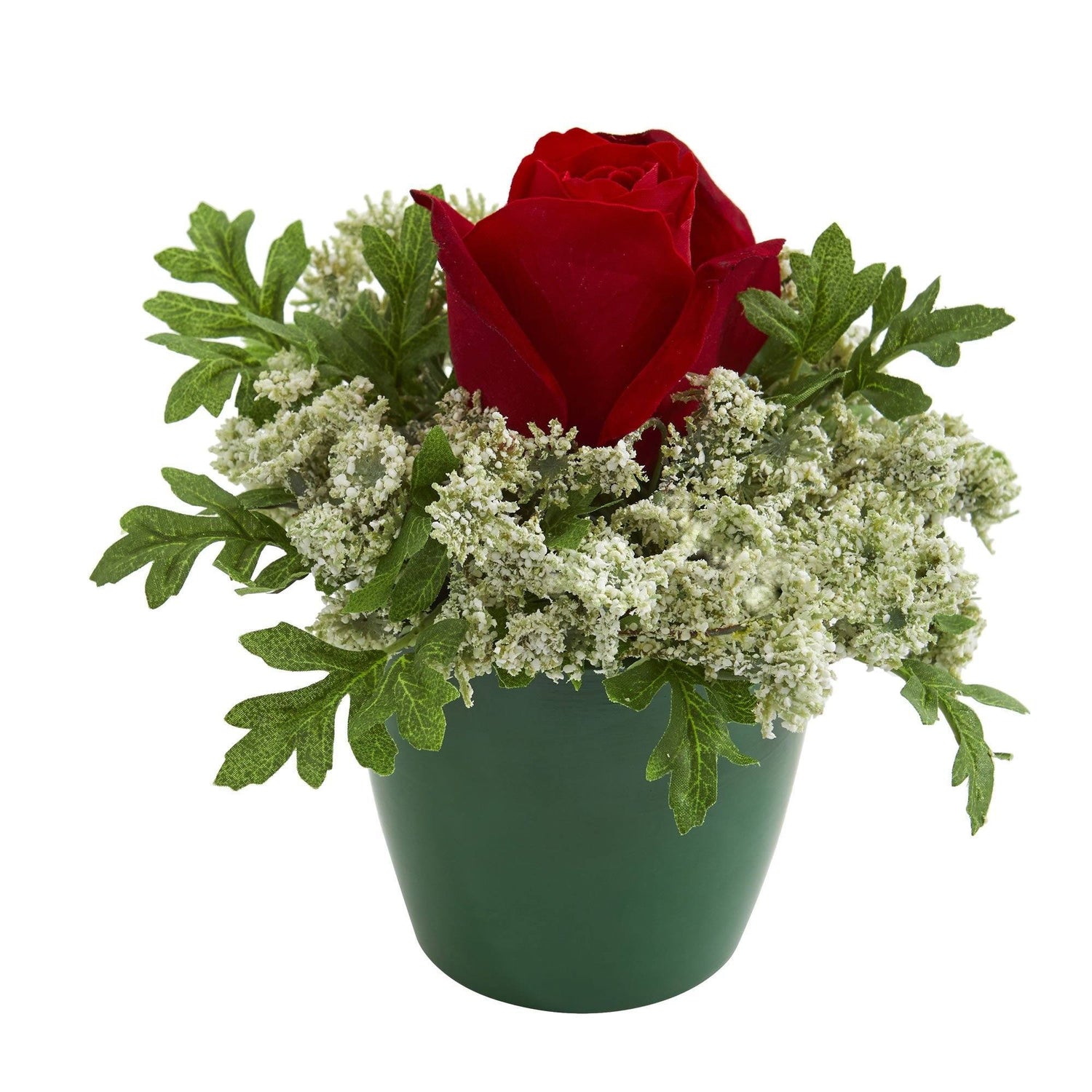 Elegant Rose Artificial Arrangement in Green Planter (Set of 2)