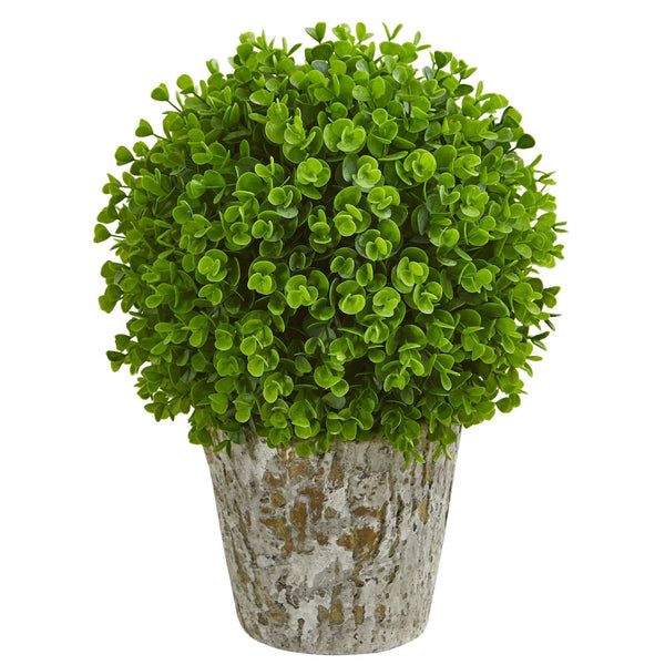 Eucalyptus Artificial Ball in Weathered oak Planter