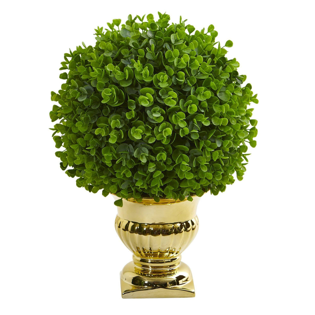 small artificial plant in gold pot Eucalyptus Artificial Ball Topiary in Gold Urn