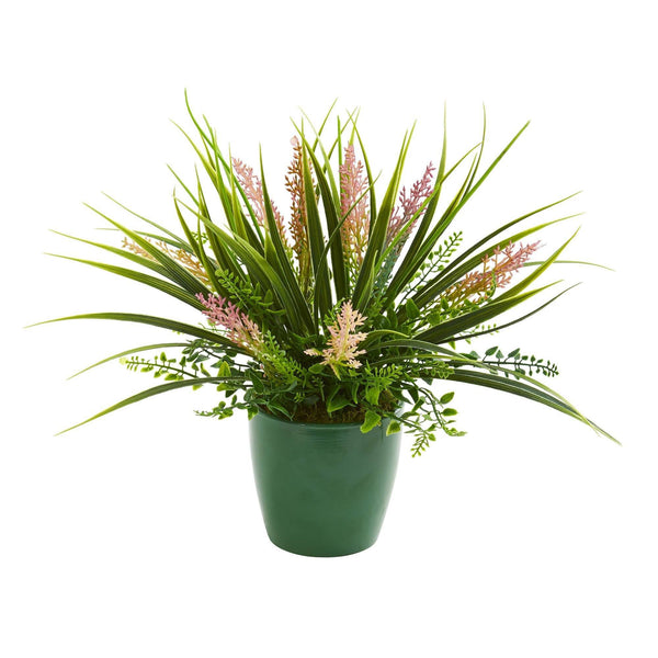Eucalyptus, Grass and Sedum Artificial Plant in Green Planter (Set of 3)