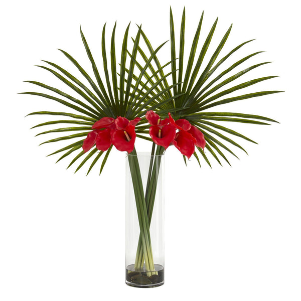 Fan Palm and Calla Lily Artificial Arrangement