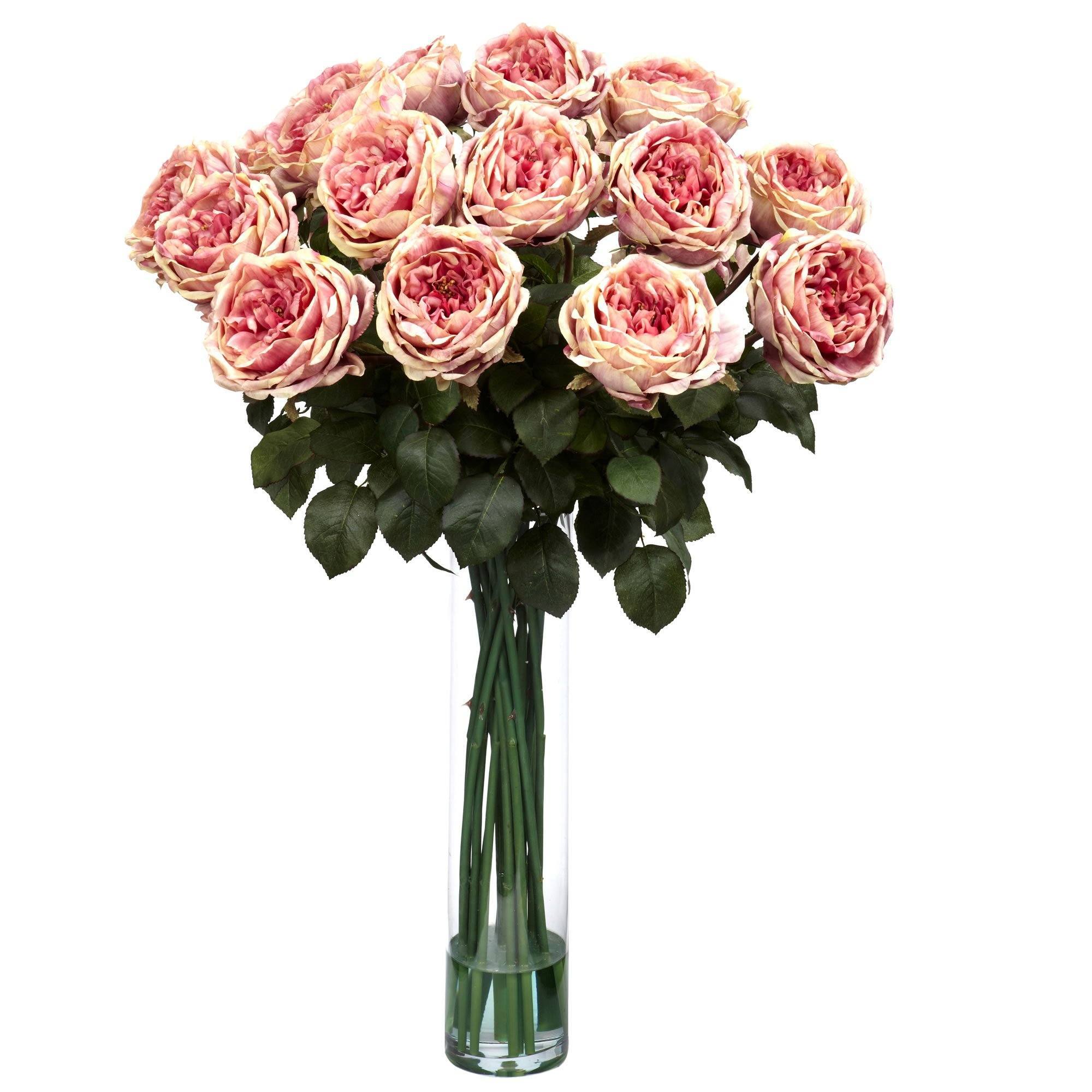 Fancy Pink Roses Fancy Rose Silk Flower Arrangement 1219 Nearly Natural