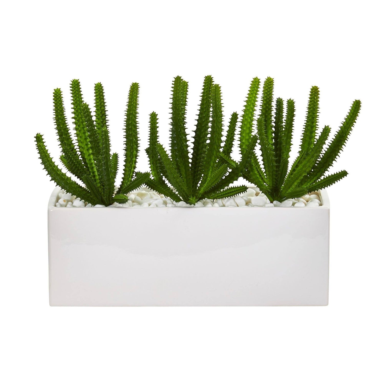 Finger Cactus Artificial Plant in White Vase