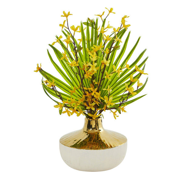Forsythia and Fan Palm Artificial Arrangement
