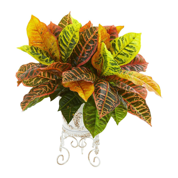 Garden Croton Artificial Plant in White Planter (Real Touch)