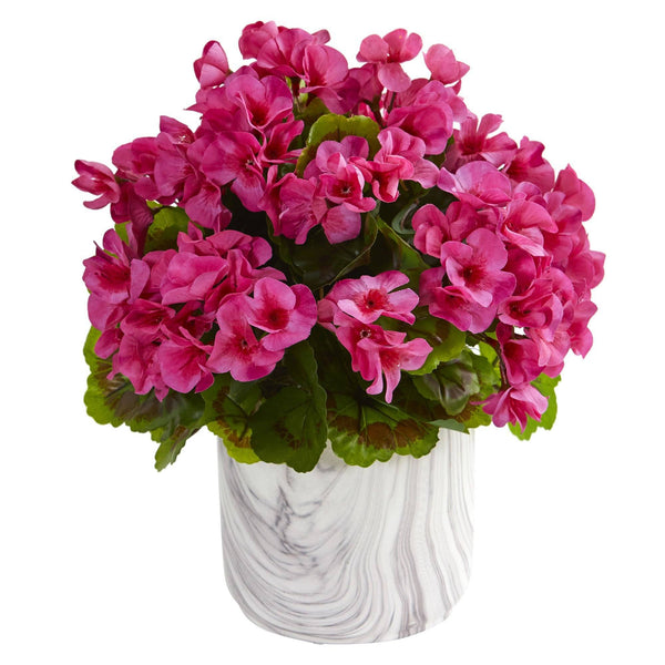 Geranium Artificial Plant in Marble Finished Vase UV Resistant (Indoor/Outdoor)