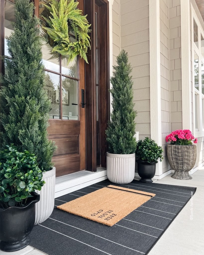 front door artificial plants in pots Nearly Natural Geranium Artificial Plant in Metal Planter UV Resistant - Indoor/Outdoor