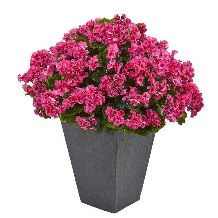 Geranium Artificial Plant in Slate Plater UV Resistant (Indoor/Outdoor) 6499 Nearly Natural