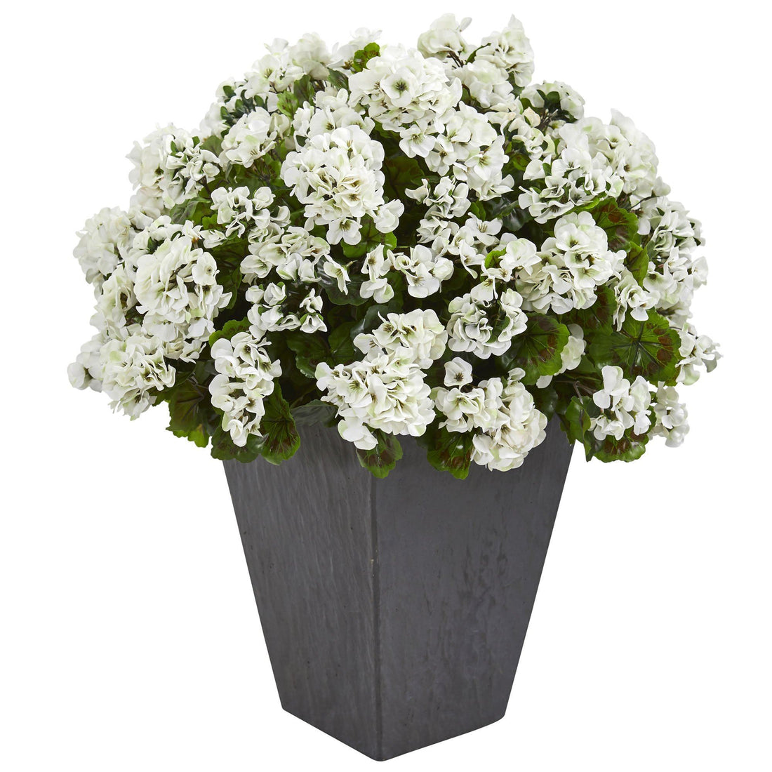 plastic outdoor plants and flowers Geranium Artificial Plant in Slate Planter UV Resistant (Indoor/Outdoor) 6499 Nearly Natural
