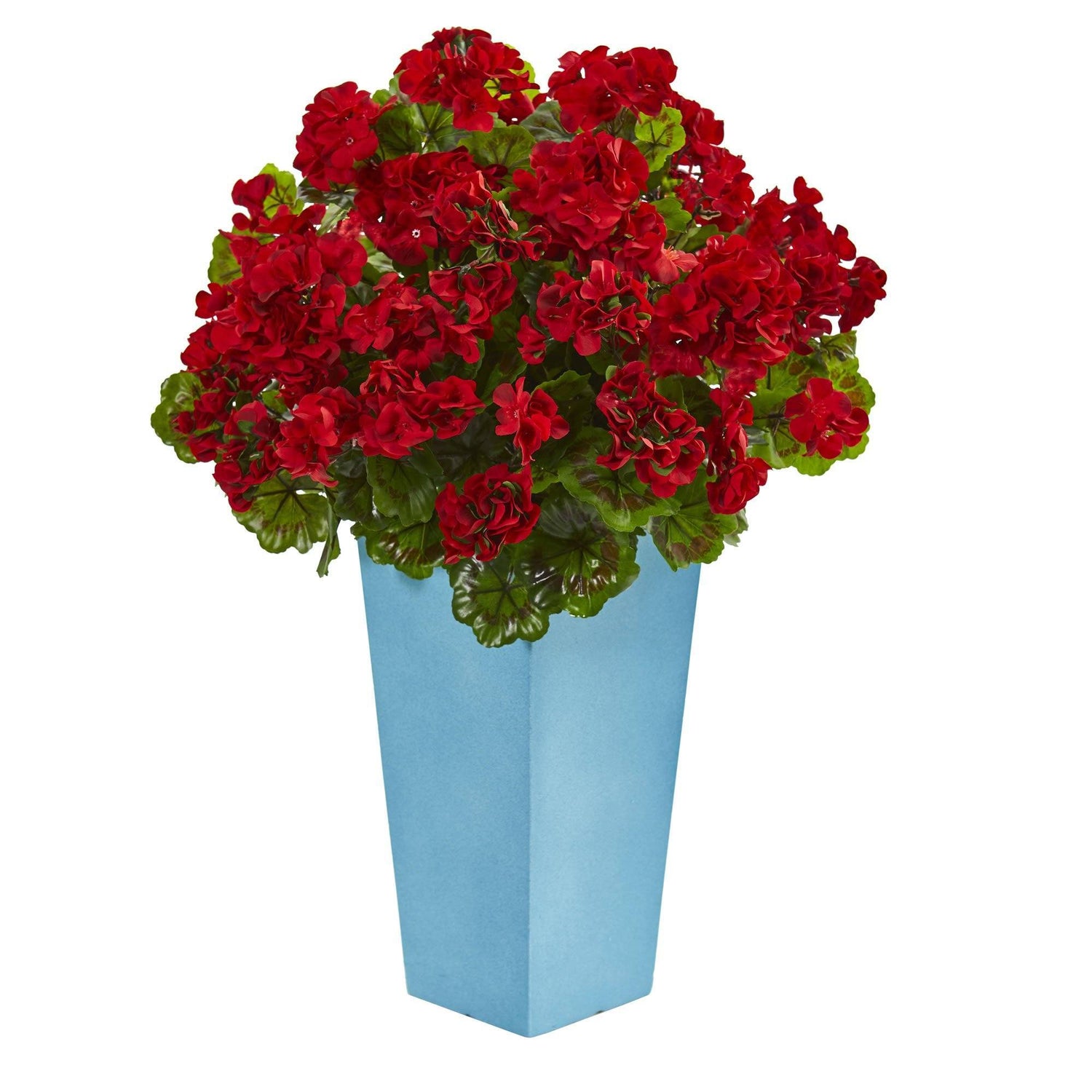 Geranium Artificial Plant in Turquoise Planter UV Resistant (Indoor/Outdoor)