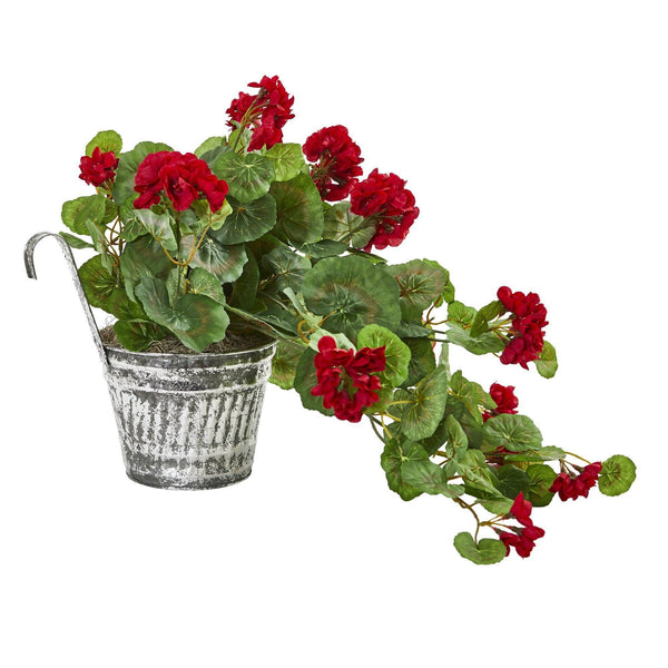 Geranium Artificial Plant in Vintage Hanging Planter