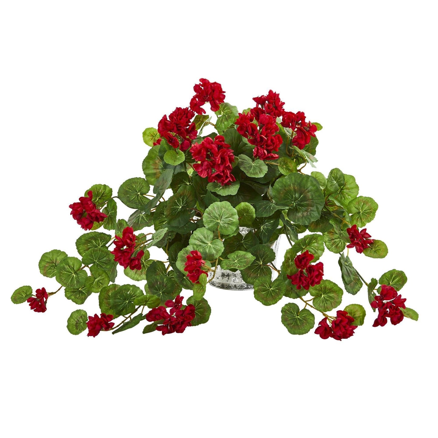 Geranium Artificial Plant in Vintage Hanging Planter | Nearly Natural