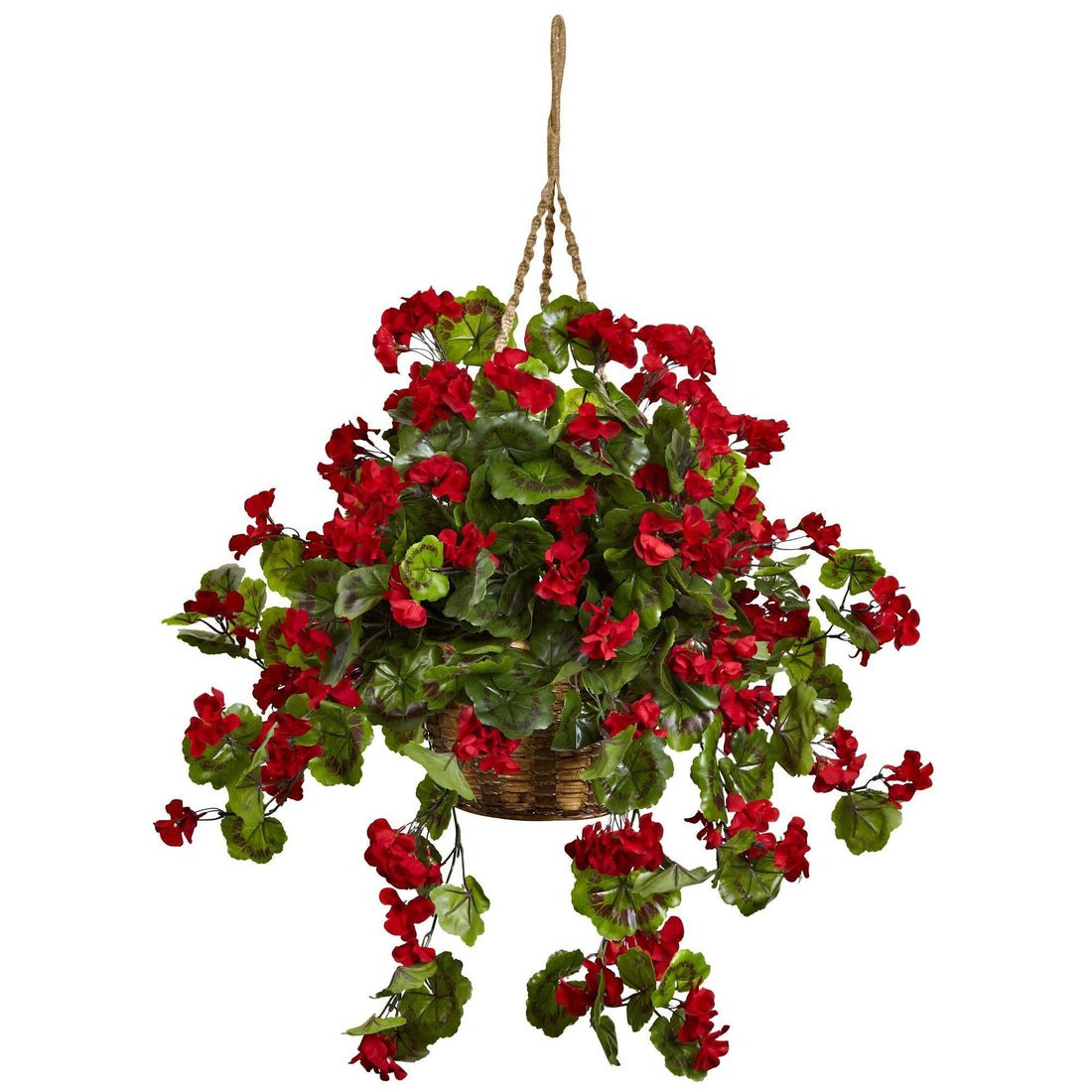 nearly natural geranium hanging basket silk plant - nen-6609-pk Artificial Geranium Hanging Basket UV Resistant (Indoor/Outdoor)