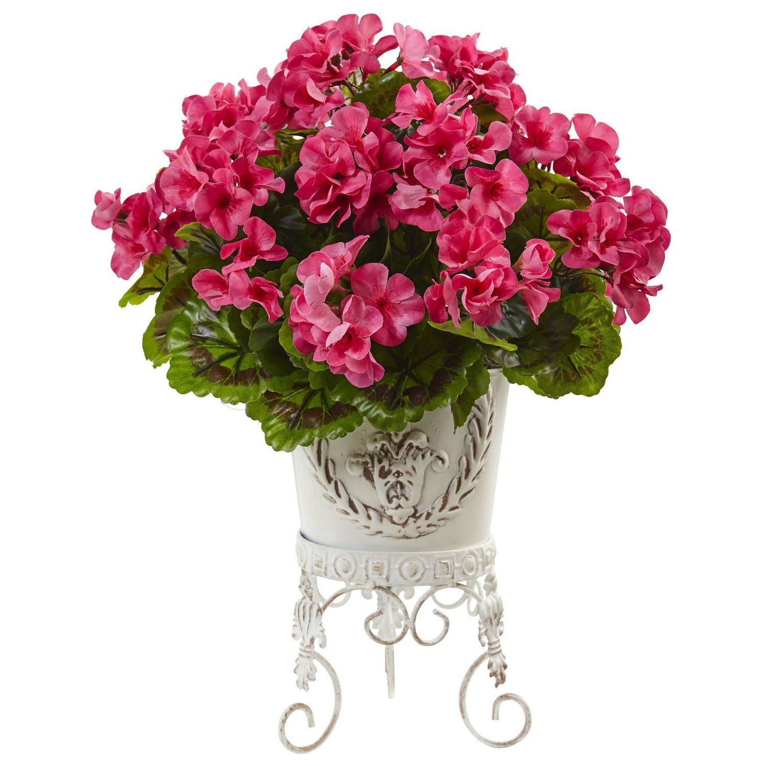 Geranium with Metal Planter UV Resistant (Indoor/Outdoor)