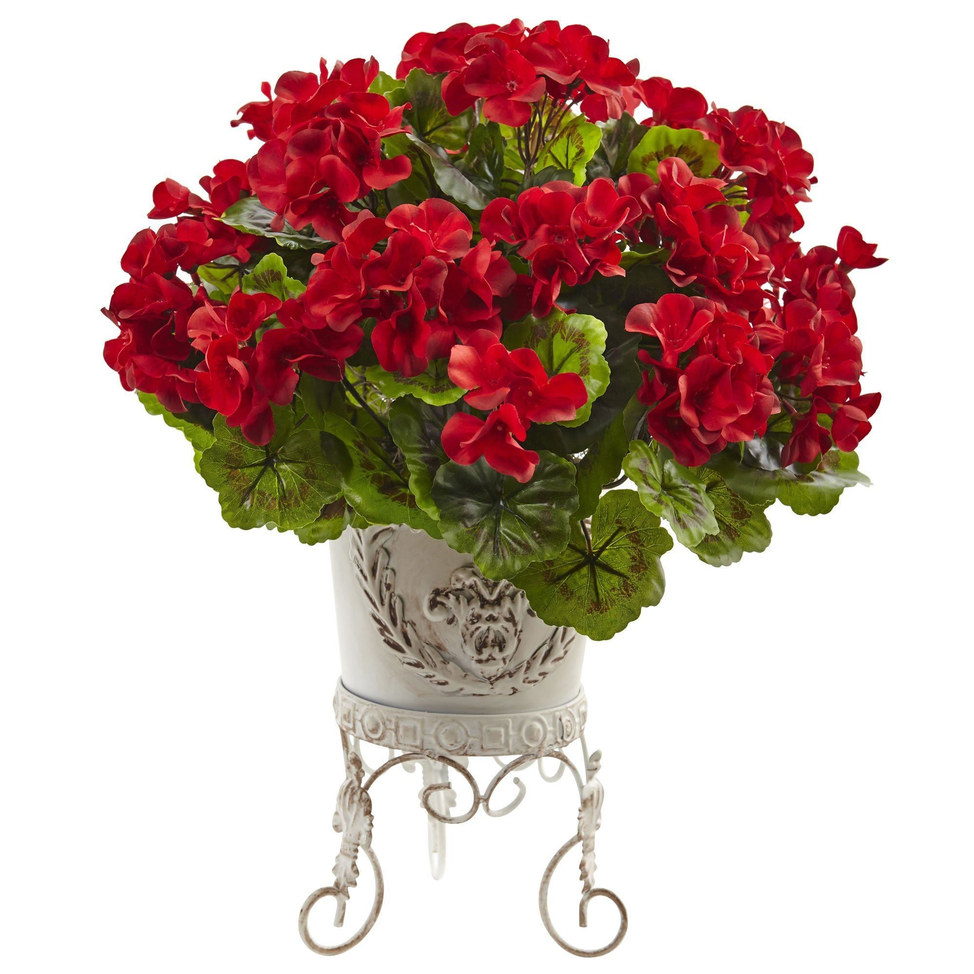 Geranium with Metal Planter UV Resistant (Indoor/Outdoor) 6885 Nearly ...