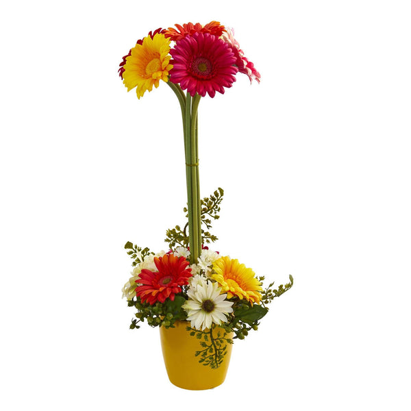 Gerber Daisy Artificial Arrangement in Ceramic Vase