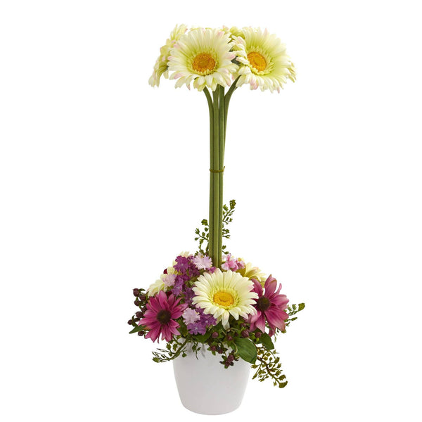 Gerber Daisy Artificial Arrangement in Ceramic Vase