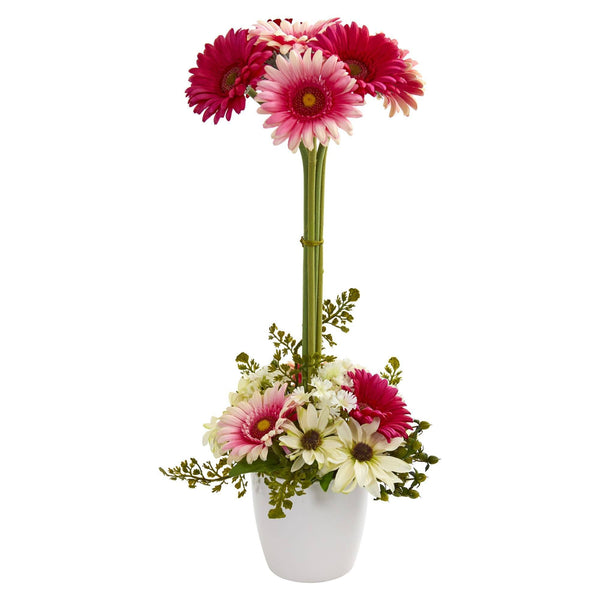 Gerber Daisy Artificial Arrangement in Ceramic Vase