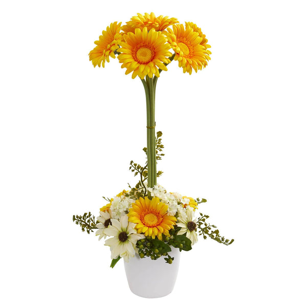 Gerber Daisy Artificial Arrangement in Ceramic Vase