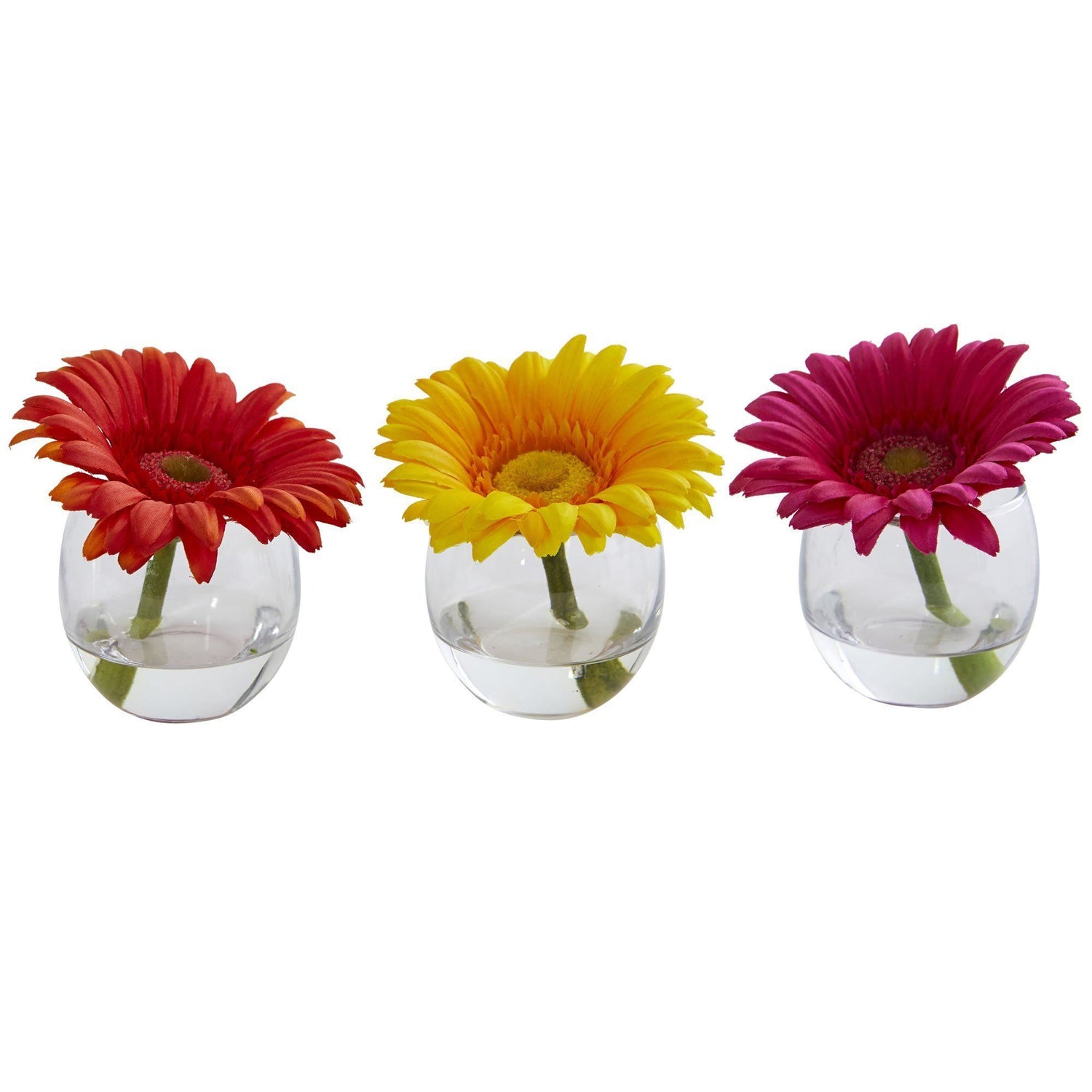 Gerber Daisy Artificial Arrangement in Glass Vase (Set of 3)