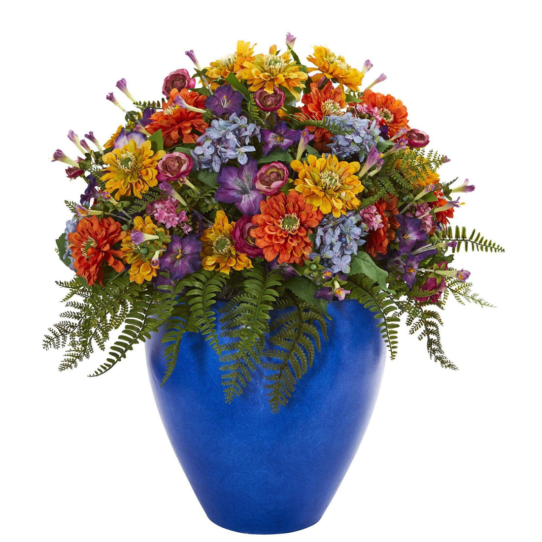 Giant Mixed Floral Artificial Arrangement in Blue Vase | Nearly Natural