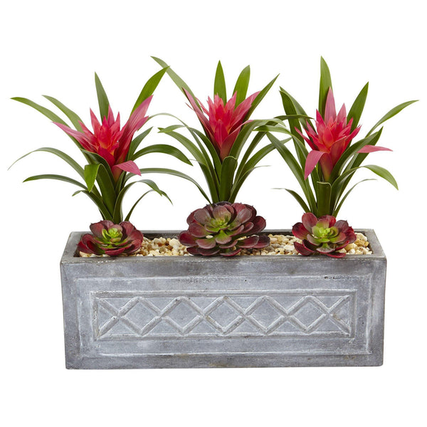 Ginger and Succulent Artificial Plant in Stone Planter
