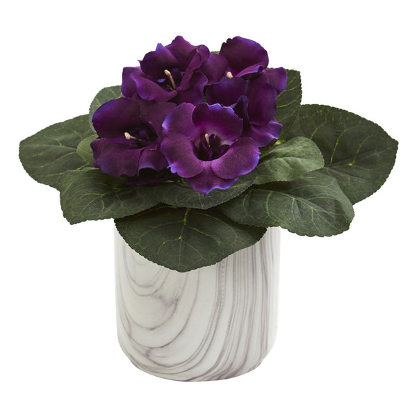 Gloxinia Artificial Plant in Marble Finished Vase (Set of 2)