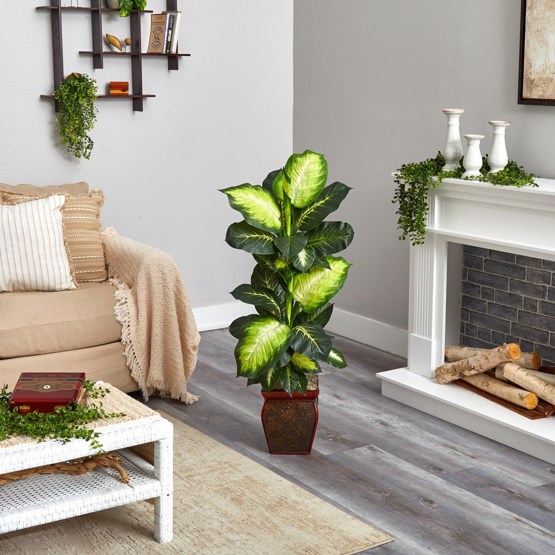 Nearly Natural Golden Dieffenbachia with Decorative Planter