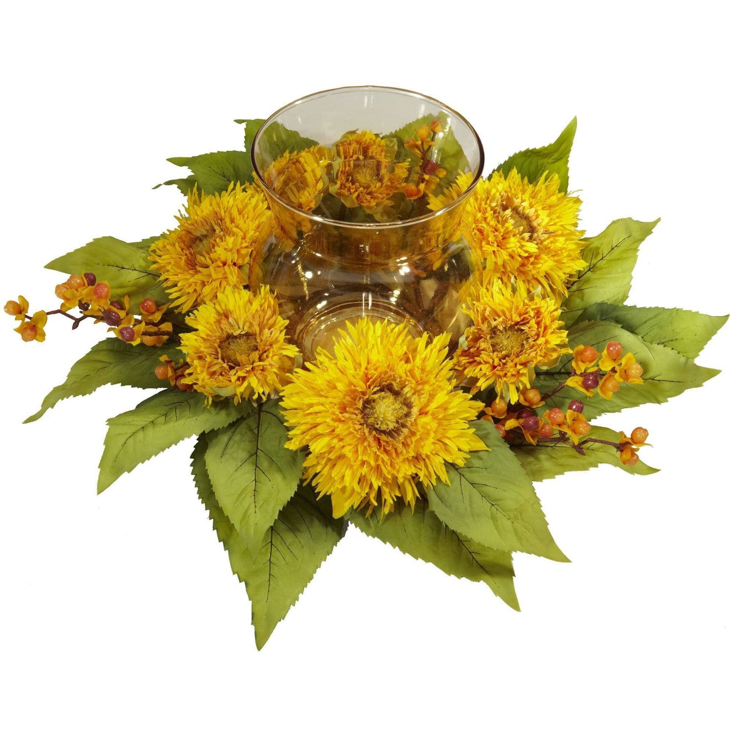 Nearly Natural Golden Sunflower Candelabrum Silk Flower Arrangement