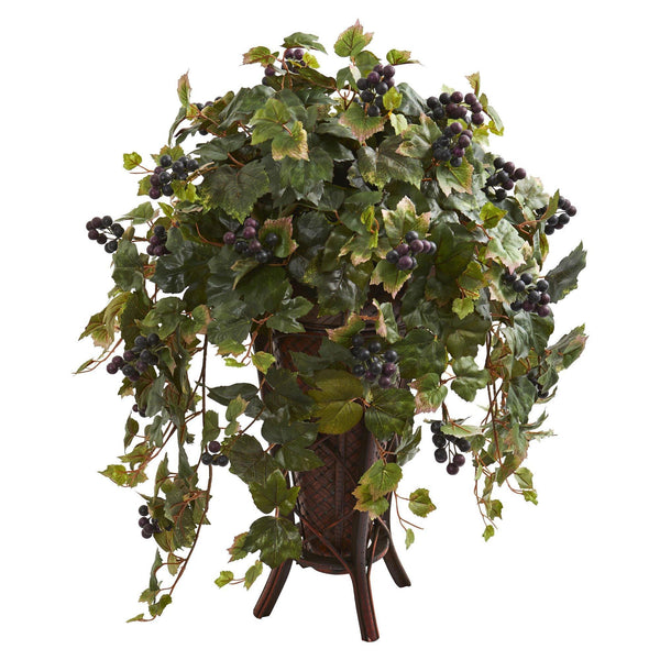 Grape Leaf Artificial Plant in Stand Planter