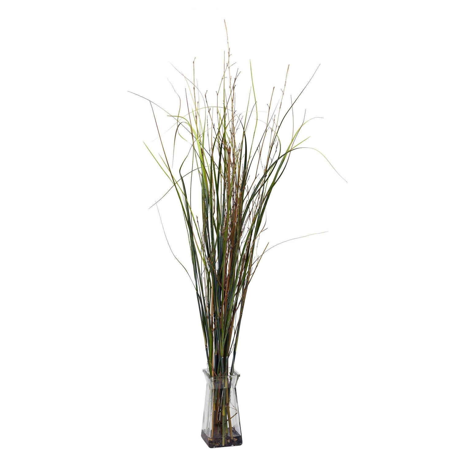 Grass & Bamboo w/Glass Vase Silk Plant