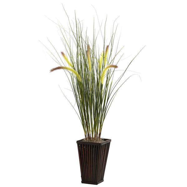 Grass w/Cattails & Bamboo Planter