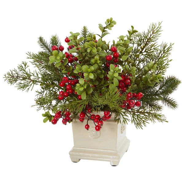 Holiday Berry and Pine Artificial Arrangement