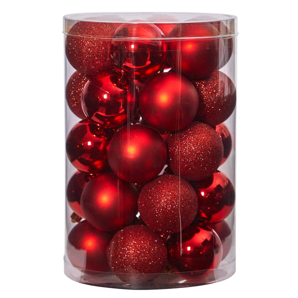Holiday Christmas 30 Count 2.5” Shatterproof Ornament Set with Re-Useable Storage Container