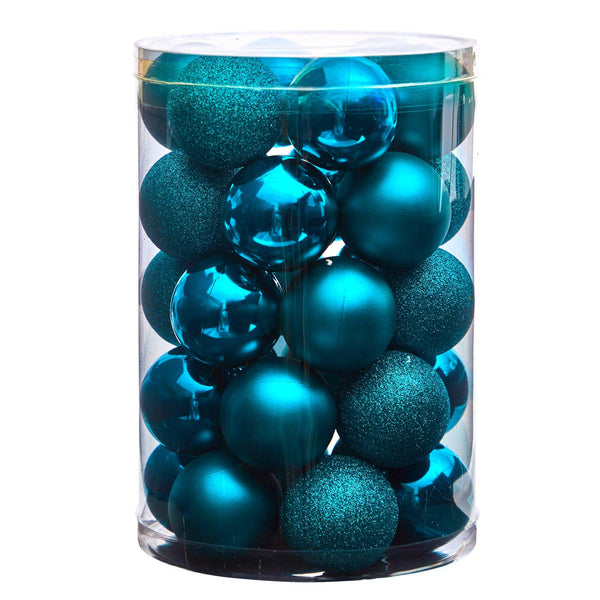 Holiday Christmas 30 Count 2.5” Shatterproof Ornament Set with Re-Useable Storage Container