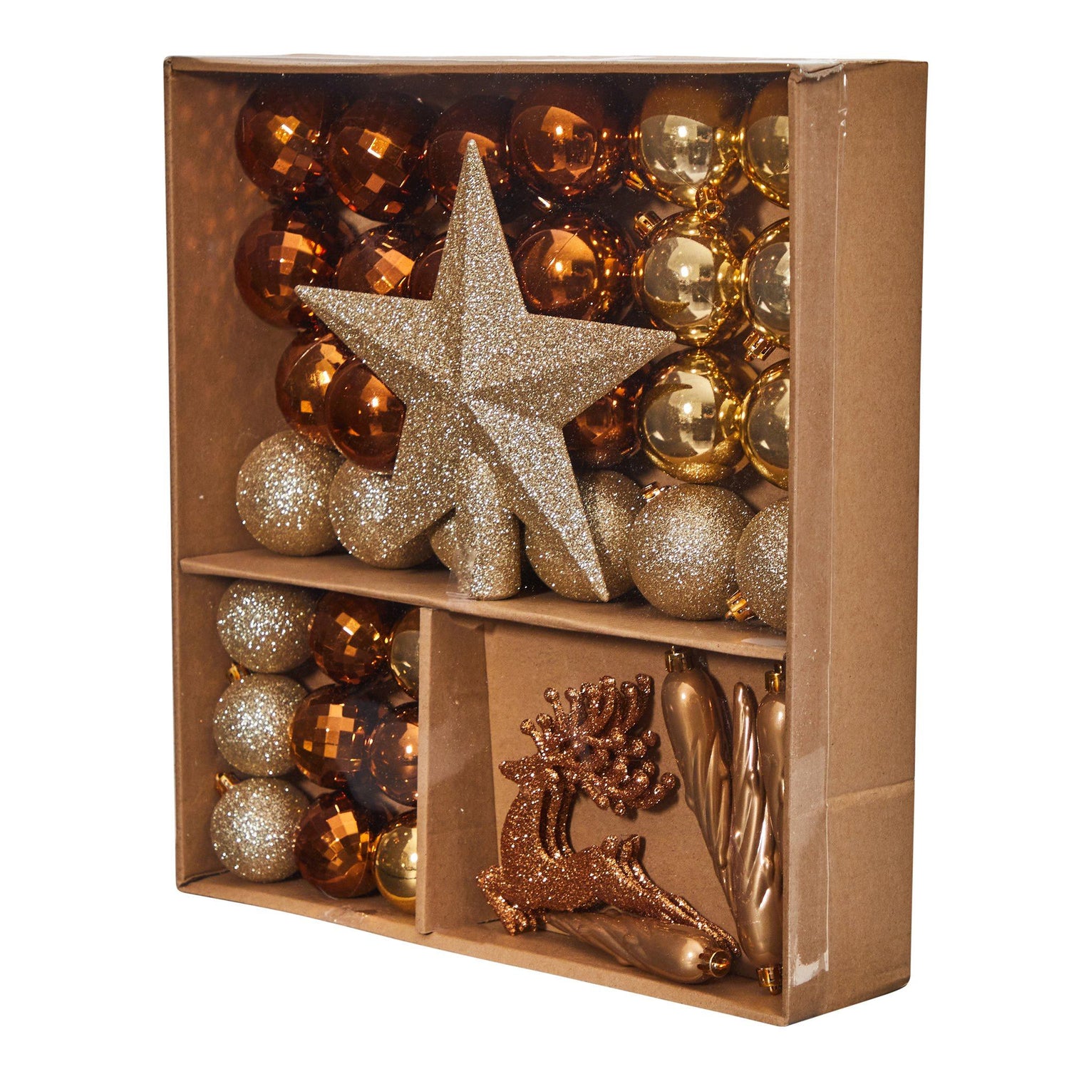 Holiday Christmas 40 Count Lux Shatterproof Ornament Set with Re-Useable Storage Container