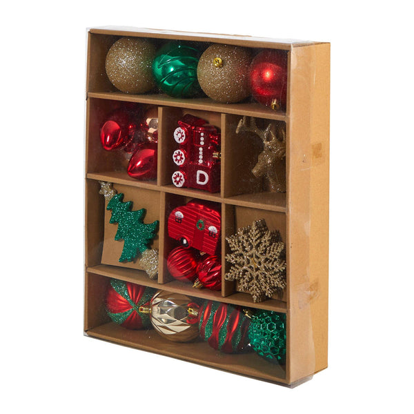 Holiday Deluxe Shatterproof, 25 Count Christmas Tree Ornament Box Set, Re-Useable Container