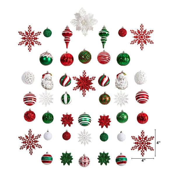 Holiday Deluxe Shatterproof, 70 Count Christmas Tree Ornament Box Set, Re-Useable Container